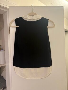 Society Black Sleeveless Layered Collared Tank with White Underlay